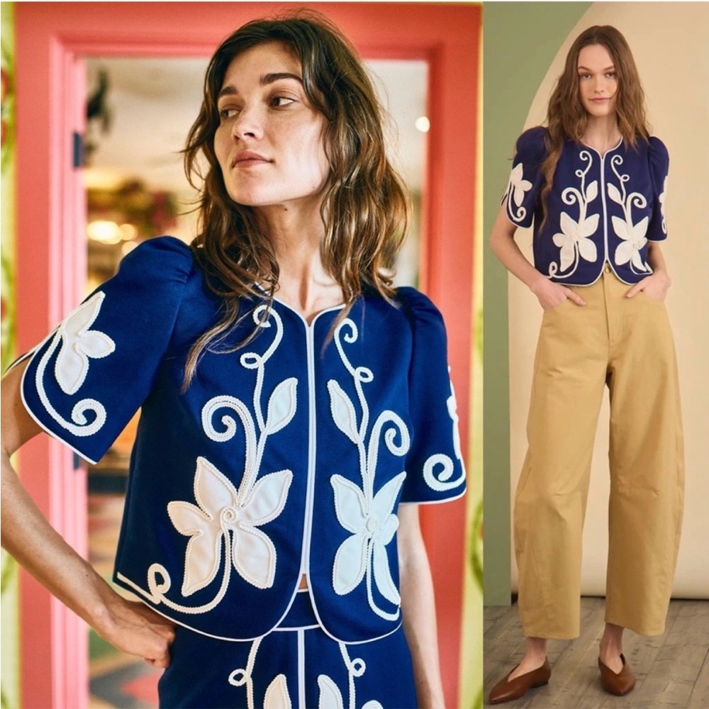 Hunter Bell Beeson Top - Navy Blue Floral Embroidered Jacket